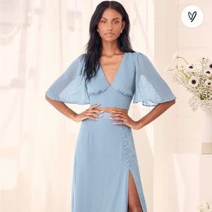 LuLus Slate Blue Swiss Dot Two-Piece Maxi Set